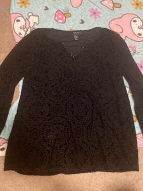 Black Velvet Bell Sleeve Blouse with Stud Detail